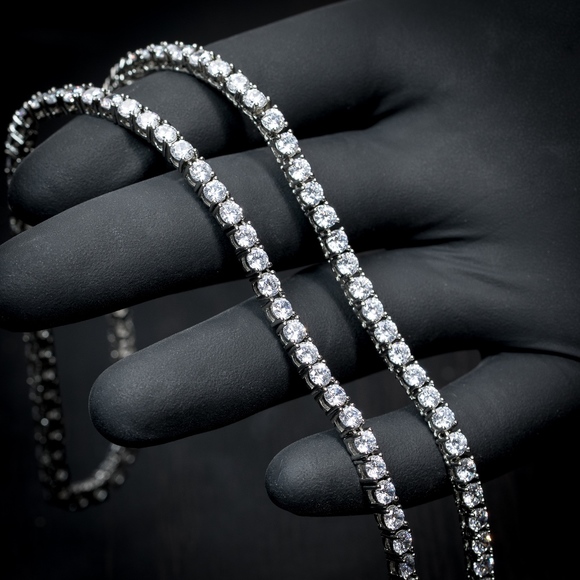 Mens Solitaire Silver Tennis Chain Necklace